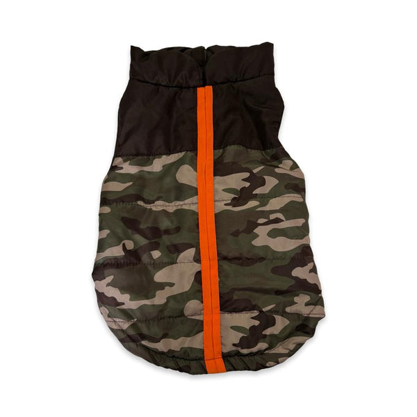 CHAMARRA PARA PERRO CAMUFLAJEADA VERDE CON CAFÉ CON VELCRO