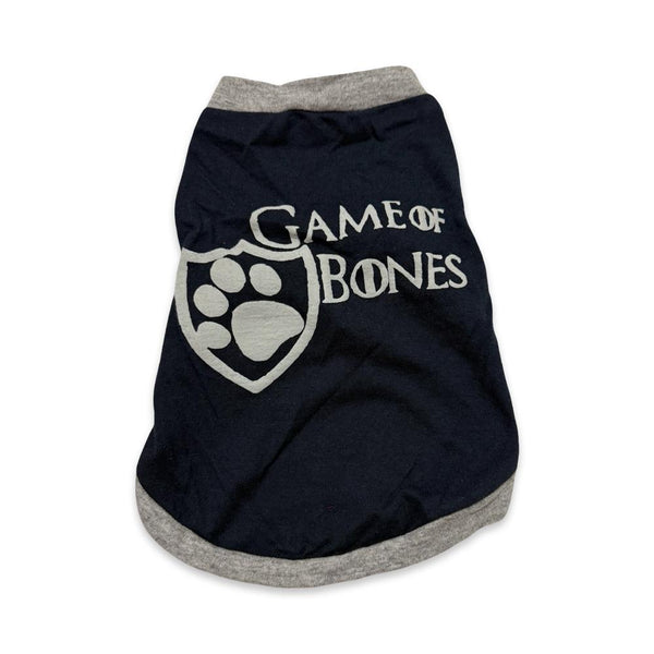 PLAYERA PARA PERRO AZUL MARINO CON BORDE Y MANGAS GRIS DISEÑO GAME OF BONES