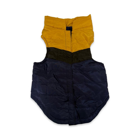 CHAMARRA PARA PERRO AZUL MARINO CON AMARILLO MOSTAZA CON VELCRO