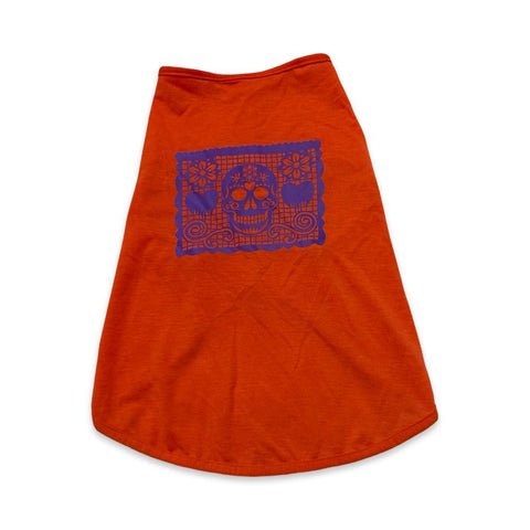 PLAYERA PARA PERRO NARANJA CON DISEÑO PAPEL PICADO