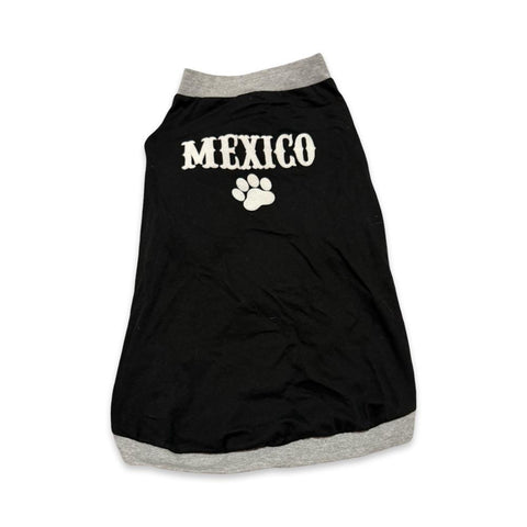 PLAYERA PARA PERRO NEGRA CON FILO GRIS CON DISEÑO MEXICO