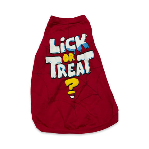 PLAYERA PARA PERRO ROJA CON DISEÑO LICK OR TREAT